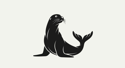 Fototapeta premium Black and white illustration of a sea lion on a light background