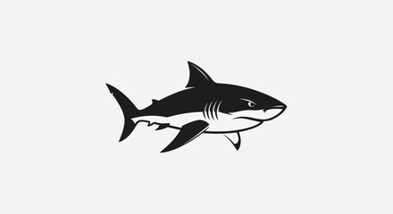 Obraz premium Black and white shark illustration isolated on white background for design
