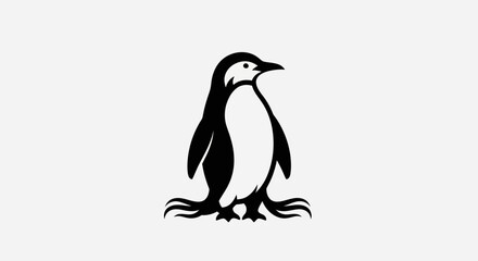 Black and white penguin illustration on white background for design and concept