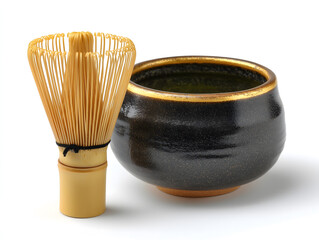 Matcha tea preparation flat lay of Matcha Tea Ingredients and Tools