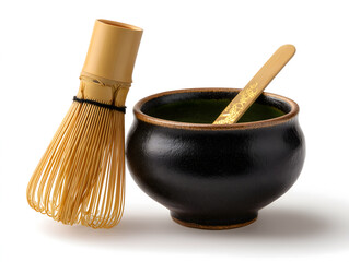 Matcha tea preparation flat lay of Matcha Tea Ingredients and Tools