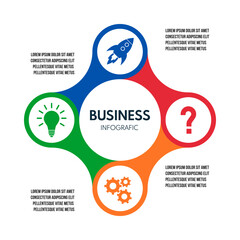 4 steps connected circles rhombus, metaball cycle diagram infographic, report or presentation vector template, business process illustration