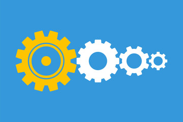 many different size colors shape gears in row, leadership or teamwork concept, business strategy vector illustration