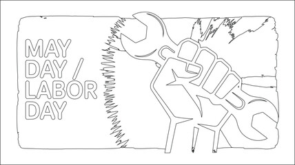 May Day Labor Day worker fist wrench outline power symbol