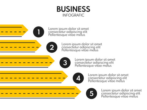 5 horizontal parallel road line exits, vector infographics template