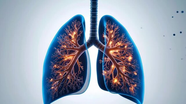 Illustration of human lungs with intricate branching structure, representing respiratory health and medical research.