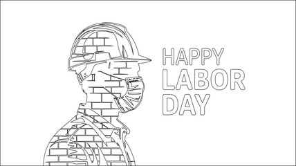 Worker silhouette hard hat face mask Happy Labor Day