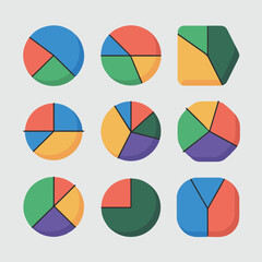 Set of minimalist vector pie charts and geometric info graphics in flat design style