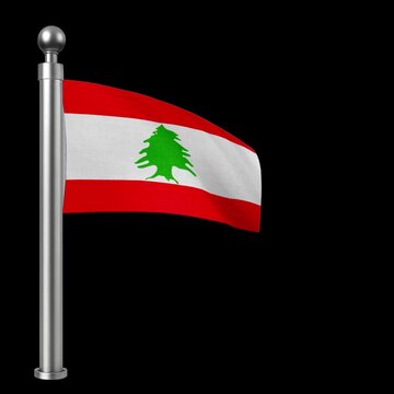 Lebanon Flag Waving on Silver Pole Realistic Footage National Flag Animation