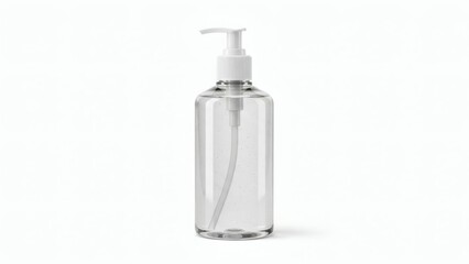 Plain Hand Sanitizer Bottle Mockup, Transparent Plastic with Pump Dispenser, Isolated on Pure White Background