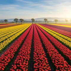 Vibrant Tulip Fields in Full Bloom - A Colorful Landscape.