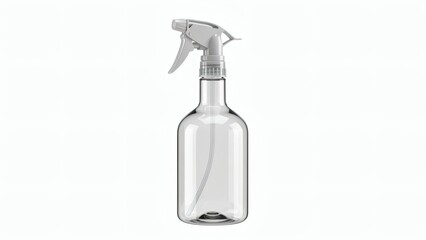 Plain Water Spray Bottle Mockup, Transparent Body with Trigger Nozzle, Isolated on Pure White Background