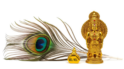 Lord Murugan with Peacock Feather and Vel Symbols of Thaipusam Festival and Hindu Devotion