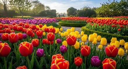 Vibrant Tulip Garden - A Colorful Springtime Display.