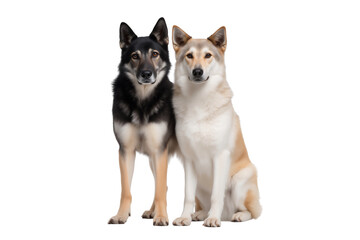 Two adult wolf and a dog isolated on transparent background