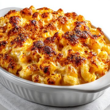 Delicious Baked Macaroni with Golden Cheese Crust in White Dish