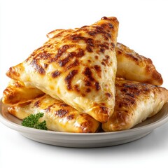 Golden Cheesy Pastries with Crispy Crust on White Plate