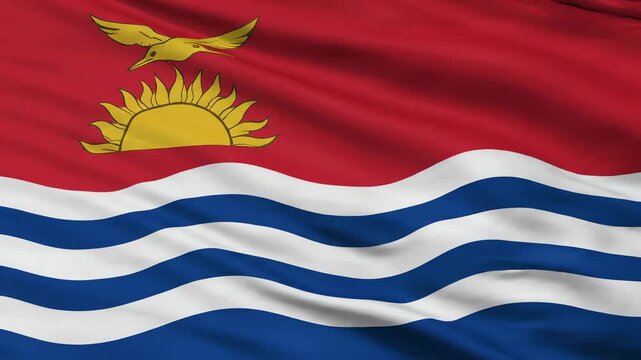 The Waving Flag of Kiribati, a National Symbol in Motion, Close up