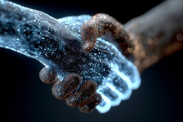 Digital Handshake Symbolizing Connection Between Human and Machine