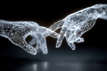 Futuristic Hands Reaching with Digital Connections and Light Effects