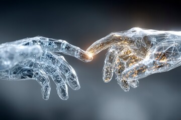 Touch of Connection Between Digital Hands Representing Technology