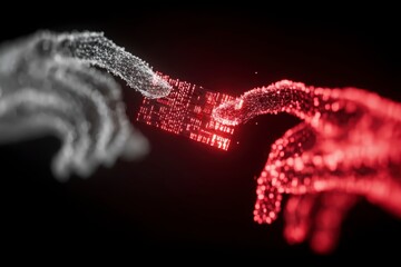 Digital Hands Reaching for Technology with Abstract Data Concept