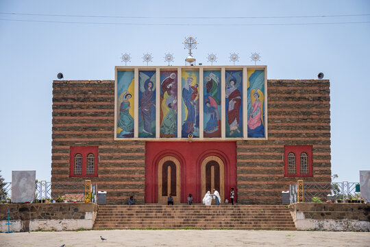 Facade of the Enda Mariam Cathedral of the Eritrean Orthodox Church in Asmara, Eritrea