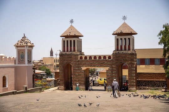 Gate of the Enda Mariam Cathedral of the Eritrean Orthodox Church in Asmara, Eritrea