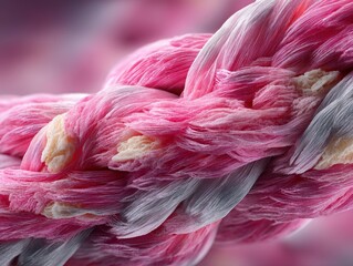 Close-Up of Twisted Pink and White Fiber Rope Texture Background