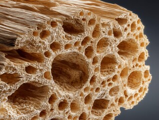 Intricate Close-Up of Natural Wood Texture with Hollow Cavities
