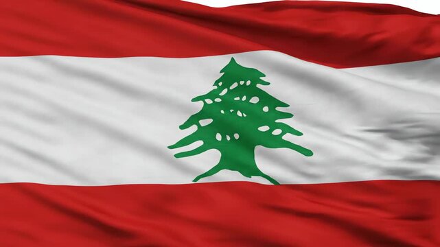 Waving National Flag of Lebanon with Cedar Tree Icon