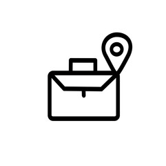 Map pointer with tool box outline icon. Repair service location  icon.  Vector graphic, not Artificial Intelligence, logo illustration. Replaceable vector design.