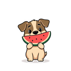 Obraz premium Cartoon Dog Enjoying Watermelon Slice