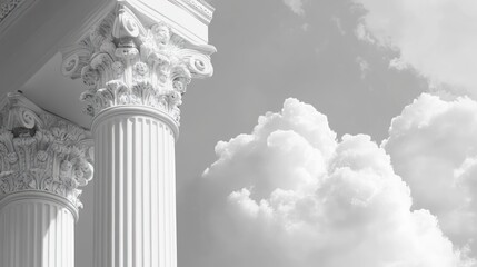 Classic columns against a cloudy sky, architectural detail, for use in design