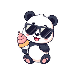 Naklejka premium Cartoon Panda with Ice Cream