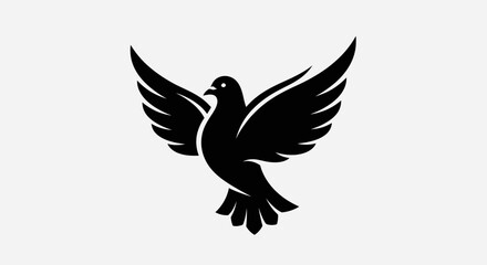 Obraz premium Black dove silhouette with outstretched wings isolated on white background