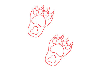 Red Animal Paw Prints Outline &ndash; Cute Footprint Line Icon Vector