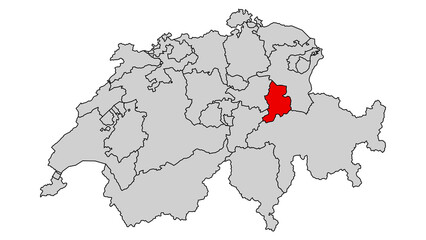 Obraz premium Glarus (GL), Highlighted on Switzerland Map