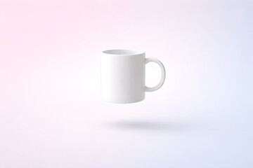 Obraz premium Minimal White Coffee Mug Mockup Floating on Soft Pastel Background, Clean Branding and Business Presentation Concept