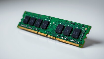 Closeup studio shot of a computer ram module technology sector electronics neutral background detail view innovation insights