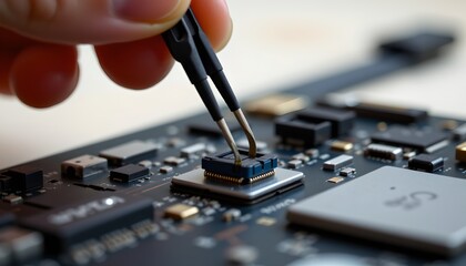 Precision handling of micro components technology lab close-up image engineering environment detailed view innovation focus