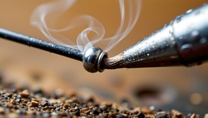 Soldering iron tip tinning process workshop close-up industrial environment action shot metalworking technique