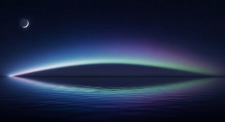 Fototapeta premium Celestial phenomenon illuminates dark water surface under a crescent moon.