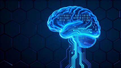 Blue glowing brain with circuit design