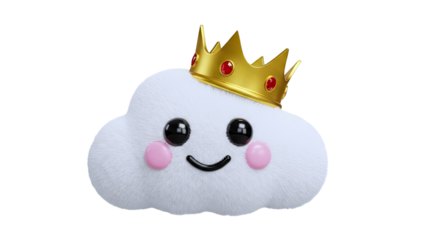 Cute Fluffy Cloud Character Wearing a Gold Crown