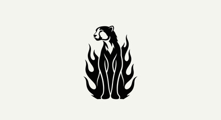 Black cheetah silhouette within flames on white background conceptual design © Zilong