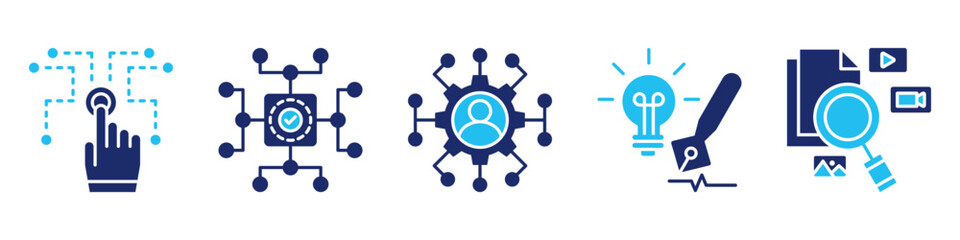 digital competence icon set collection, for modern learning concept with icons digital skills, digital, skills, creative, media literacy. simple vector glyph duotone illustration