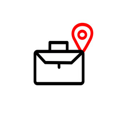 Map pointer with tool box outline icon. Repair service location  icon.  Vector graphic, not Artificial Intelligence, logo illustration. Replaceable vector design.
