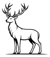 Fototapeta premium Black and white line art illustration of a majestic stag depicting standing elegantly for wildlife and logo design