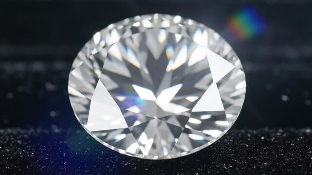 Sparkling Diamond Gemstone Displayed on Black Fabric with Faceted Cut Details and Light Reflection